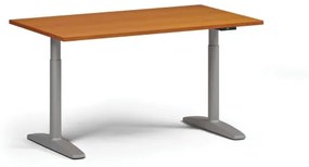 Výškovo nastaviteľný stôl OBOL, elektrický, 675-1325 mm, doska 1400x800 mm, sivá zaoblená podnož, čerešňa