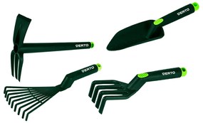 VERTO Sada ručného náradia 4 ks plastové (hrable, pazúry, lopata, motyka/šľapáky) 15G419