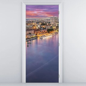 Fototapeta na dvere - Nočné mesto Bratislava s riekou (95x205cm)