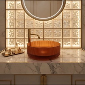 Rea Suri, sklenené umývadlo na dosku 360x360x115 mm, amber-hnedá, REA-U3613