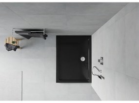 Mexen Slim, obdĺžniková sprchová vanička 130x80x5 cm, čierna, chrómový sifón, 40708013