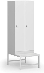 Šatníková skrinka S1 s lavičkou, 2 oddiely, 1875 x 600 x 500/800 mm, otočný zámok, laminované dvere, biela