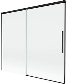 Mexen Rox, 2-krídlová posuvná vaňová zástena 180 x 150 cm, 8mm číre sklo, čierny matný profil, 8C9-180-001-70-00