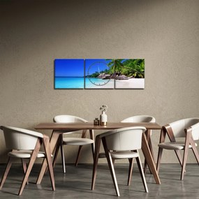 Obraz pláže na Praslin ostrove (s hodinami) (90x30 cm)