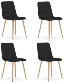 Set štyroch jedálenských stoličiek KARA zamatové, čierne / hnedé nohy (4 ks)