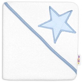 Detská termoosuška Baby Stars s kapucňou, 80 x 80 cm - biela, modrá výšivka 80 x 80