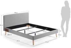 Sivá dvojlôžková posteľ Kave Home Lydia, 160×200 cm