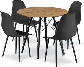 Jedálenský stôl TODI dub / čierny, so štyrmi stoličkami WAT čierne