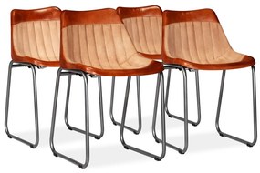 Jedálenské stoličky 4 ks, hnedo béžové, pravá koža a plátno