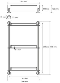 SAPHO XR608 X-Round E sklenená polička trojitá s hrazdou 38 x 67,5 x 13 cm