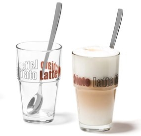 Leonardo Poháre na latte SOLO s lyžič. SET/2ks sklo s dekorom
