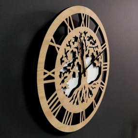 AMADEA Drevené hodiny nástenné okrúhle, motív stromu s koreňmi, masívne drevo, priemer 29 cm