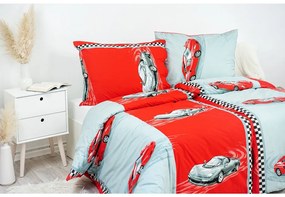 Stanex  Detské posteľné obliečky bavlnené Autíčka červené  140x200/70x90 cm