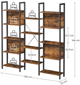 Knižnica TAYLOR 14 políc 166x158 cm, rustikálne hnedá