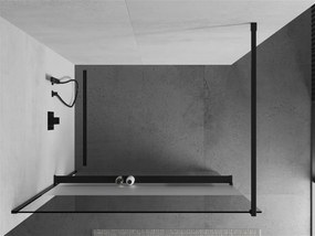 Mexen Kioto+, sprchová zástena s poličkou a držiakom na uteráky 110 x 200 cm, 8mm číre-námraza sklo, čierny profil, 800-110-121-70-35