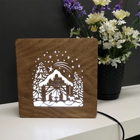 AMADEA Drevená lampička betlehem, veľkosť 20 cm, s LED osvetlením s trafom na 12V