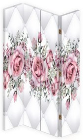 Ozdobný paraván Prošívané okvětní lístky růží - 145x170 cm, štvordielny, klasický paraván