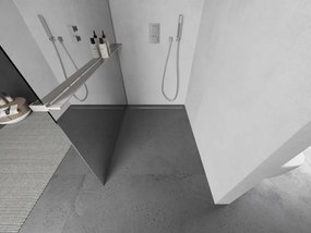 Mexen Kioto+ L, sprchová zástena Walk-In s poličkou a vešiakom 90 x 200 cm, 8mm sklo vzor zrkadlo, brúsená oceľ profil, 800-090-123-97-50
