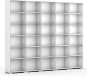 Knižnica SILVER LINE, 5 stĺpcov, 2230 x 3000 x 400 mm, biela