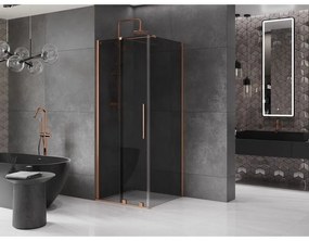 Mexen Velar, sprchový kút s posuvnými dverami 120 x 120 cm, 8mm šedé sklo, medená matná, 871-120-120-41-65