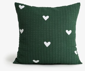 Goldea krepová obliečka na vankúš - srdiečka na tmavo zelenom 40 x 40 cm