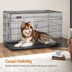 Klietka pre šteniatka skladacia, 2-dverová, s podnosom, XXXL, čierna