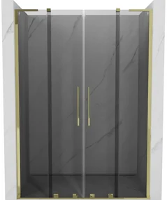 Mexen Velar L Duo, posuvné sprchové dvere do otvoru 140 cm, 8mm šedé sklo, zlatá lesklá, 871-140-003-42-50
