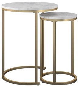Biele/v zlatej farbe okrúhle konferenčné stolíky v súprave 2 ks s doskou v dekore mramoru ø 45 cm Amelia – CosmoLiving by Cosmopolitan
