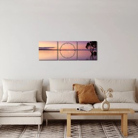 Obraz vodnej hladiny pri východe slnka (s hodinami) (90x30 cm)