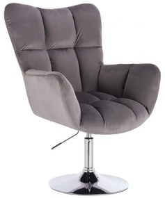 LuxuryForm DESIGN Otočné kreslo AURORA VELUR na striebornom tanieri - tmavosivé