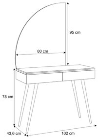TOALETNÝ STOLÍK NESSIE BIELY LESK ĽAVÝ + ZLATÉ NOHY + ZRKADLO POLMESIAC
