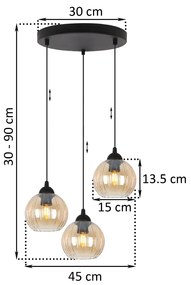 Závesné svietidlo Costa, 3x medové sklenené tienidlo, b, o