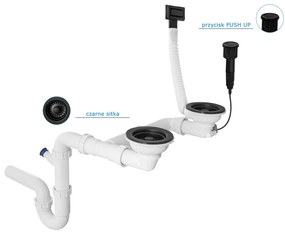 Gamma Gamma, 2-komorový automatický sifón pre granitové drezy s hranatým prepadom, čierna matná, GMA-1AP21ZBKLB