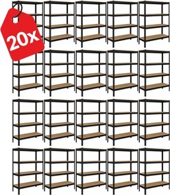 Akcia 20x Regál 150x70x30 cm lakovaný 4-policový, nosnosť 700 kg - čierny