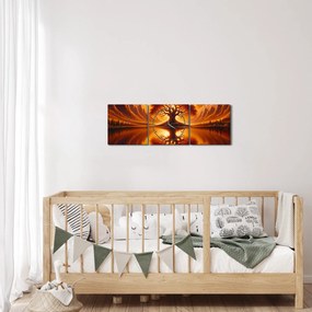 Obraz – Strom v krvavom slnku (s hodinami) (90x30 cm)