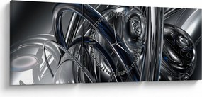 Obraz sivej abstrakcie s modrou (s hodinami) (90x30 cm)