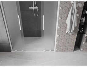 Mexen Velar L Duo, posuvné sprchové dvere do otvoru 140 cm, 8mm sklo námraza, biela matná, 871-140-003-32-20