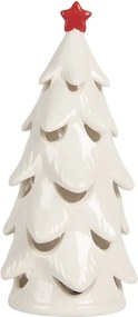 Biely keramický LED stromček s červenou hviezdou - Ø 9*19 cm