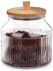 VILDE Sklenená dóza, vrúbkované sklo s akáciovým vekom, 2,2l EXCELLENT