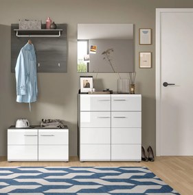 Predsieňová zostava Salsa (4-dielna), sivý dub/biela lesk