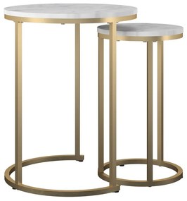 Biele/v zlatej farbe okrúhle konferenčné stolíky v súprave 2 ks s doskou v dekore mramoru ø 45 cm Amelia – CosmoLiving by Cosmopolitan