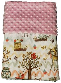 Deka Lesík/minky ružová 60x70 cm – detská deka s lesnými zvieratkami pre dievčatká