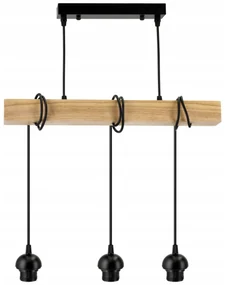 BERGE Závesné stropné svietidlo LED drevený trám 3xE27 loft sklenená guľa