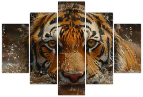 Obraz - Portrét tigra vo vode (150x105 cm)