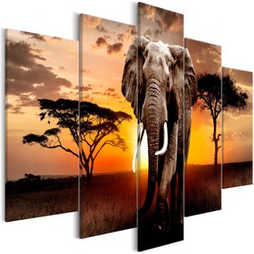 Artgeist Obraz - Wandering Elephant (5 Parts) Wide Veľkosť: 225x100, Verzia: Standard