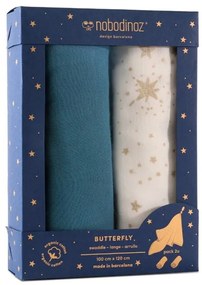 Nobodinoz Butterfly Mušelínové plienky 2ks: Blue - Gold Stella