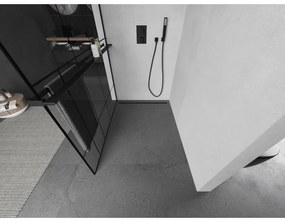 Mexen Kioto+, sprchová zástena s poličkou a držiakom na uteráky 140 x 200 cm, 8mm sklo číre sklo vzor čierny, čierny profil, 800-140-121-70-78