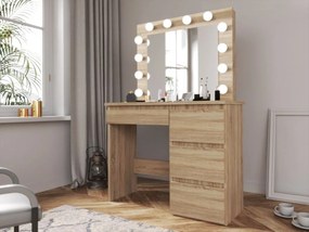 Toaletný stolík s LED zrkadlom na líčenie, farba dub sonoma