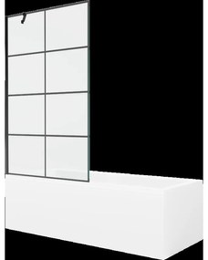 Mexen Cubik obdĺžniková vaňa 150 x 70 cm s obkladom a 1-krídlovou sprchovou zástenou 100 cm, Čierny vzor - 550315070X9510007077
