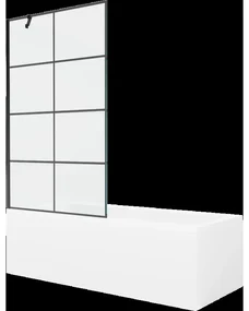 Mexen Cubik obdĺžniková vaňa 150 x 70 cm s obkladom a 1-krídlovou sprchovou zástenou 100 cm, Čierny vzor - 550315070X9510007077